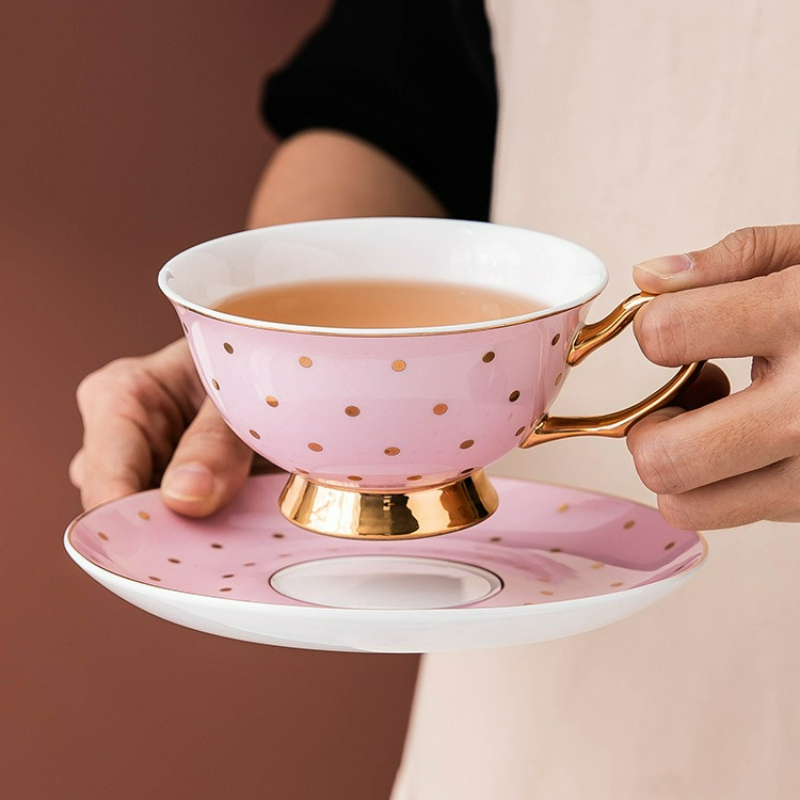 Coffee Tea Set - Ceramiczne różowe kubki do kawy z