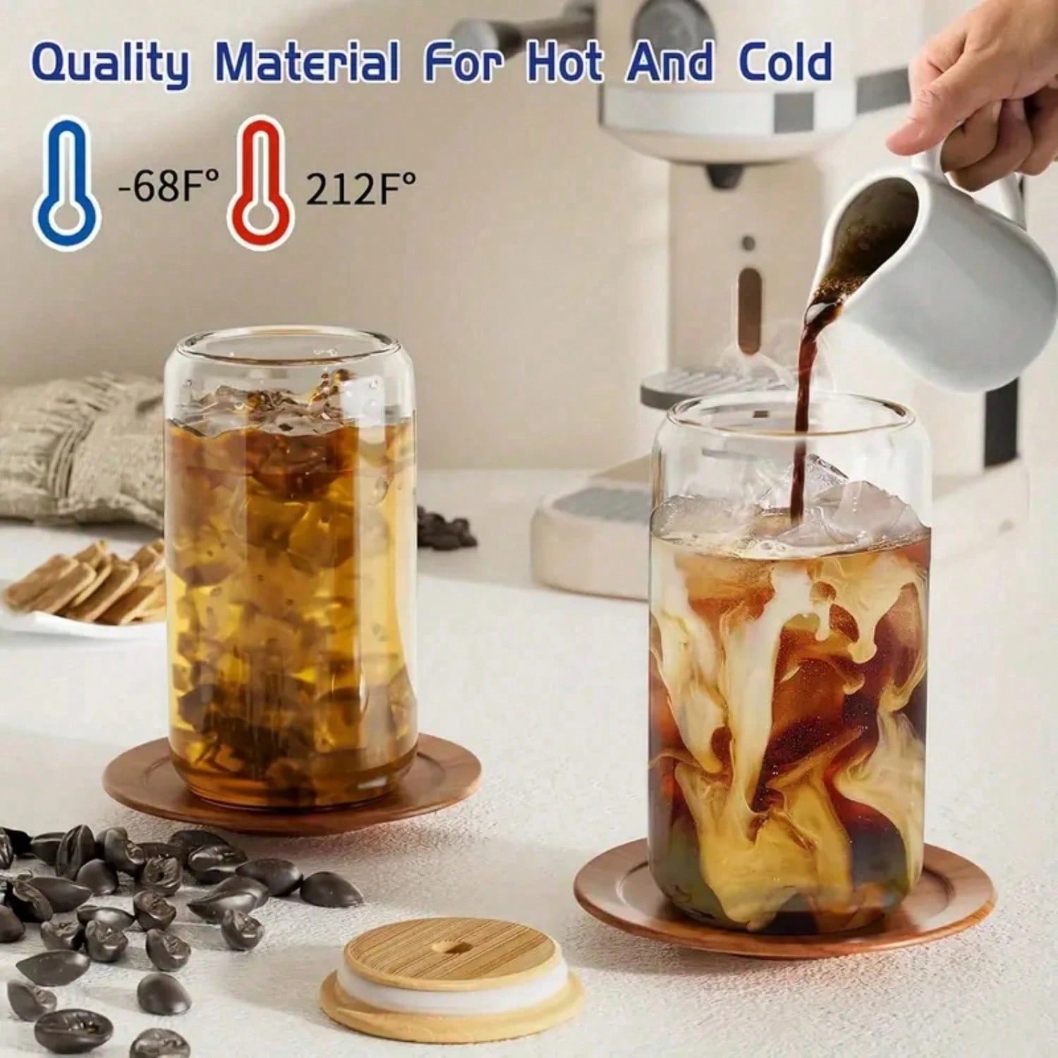 Coffee Tea Boba - 8 szt., szklany kubek z bambusową