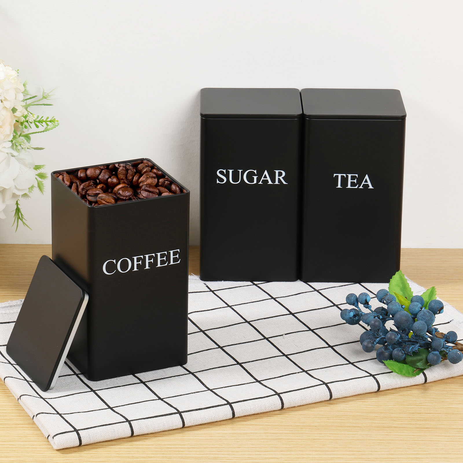 Canister Coffee Sugar Tea - 3 szt. Kanistry do przechowywania ziaren