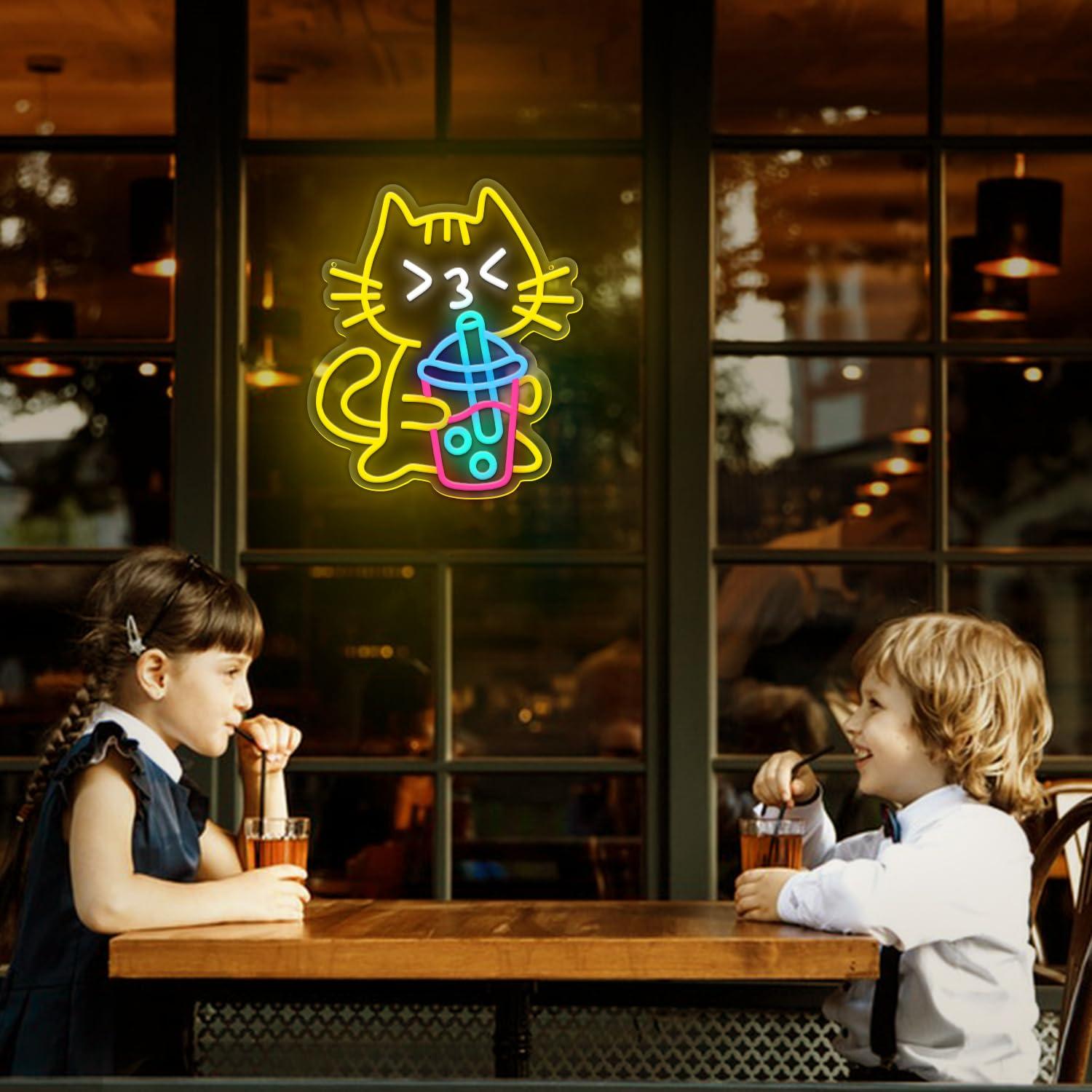 Neonowy szyld z kotem i herbat – Coffee Tea Boba recenzja i cena