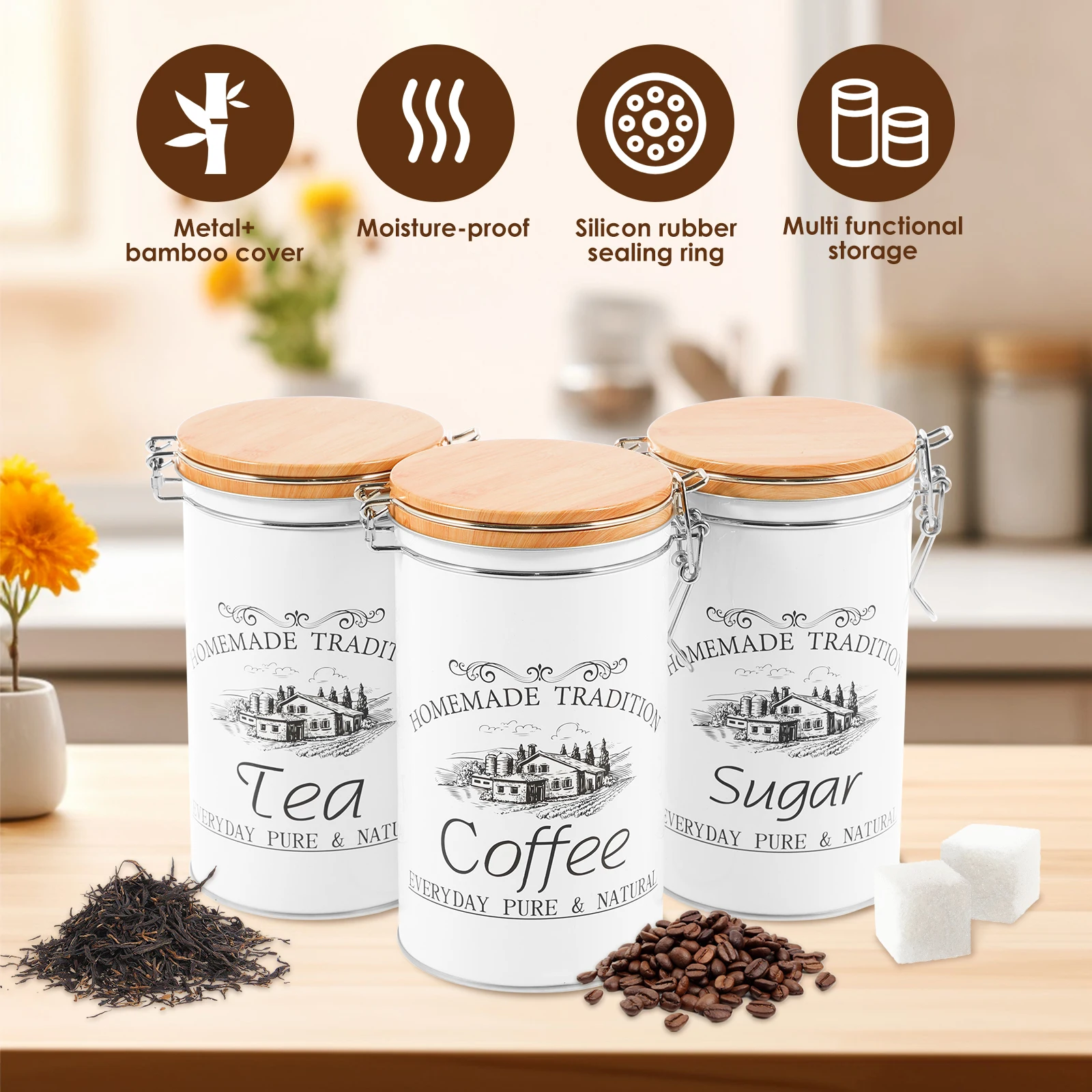 3 szt./zestaw Metalowe pojemni – Canister Coffee Sugar Tea recenzja i cena